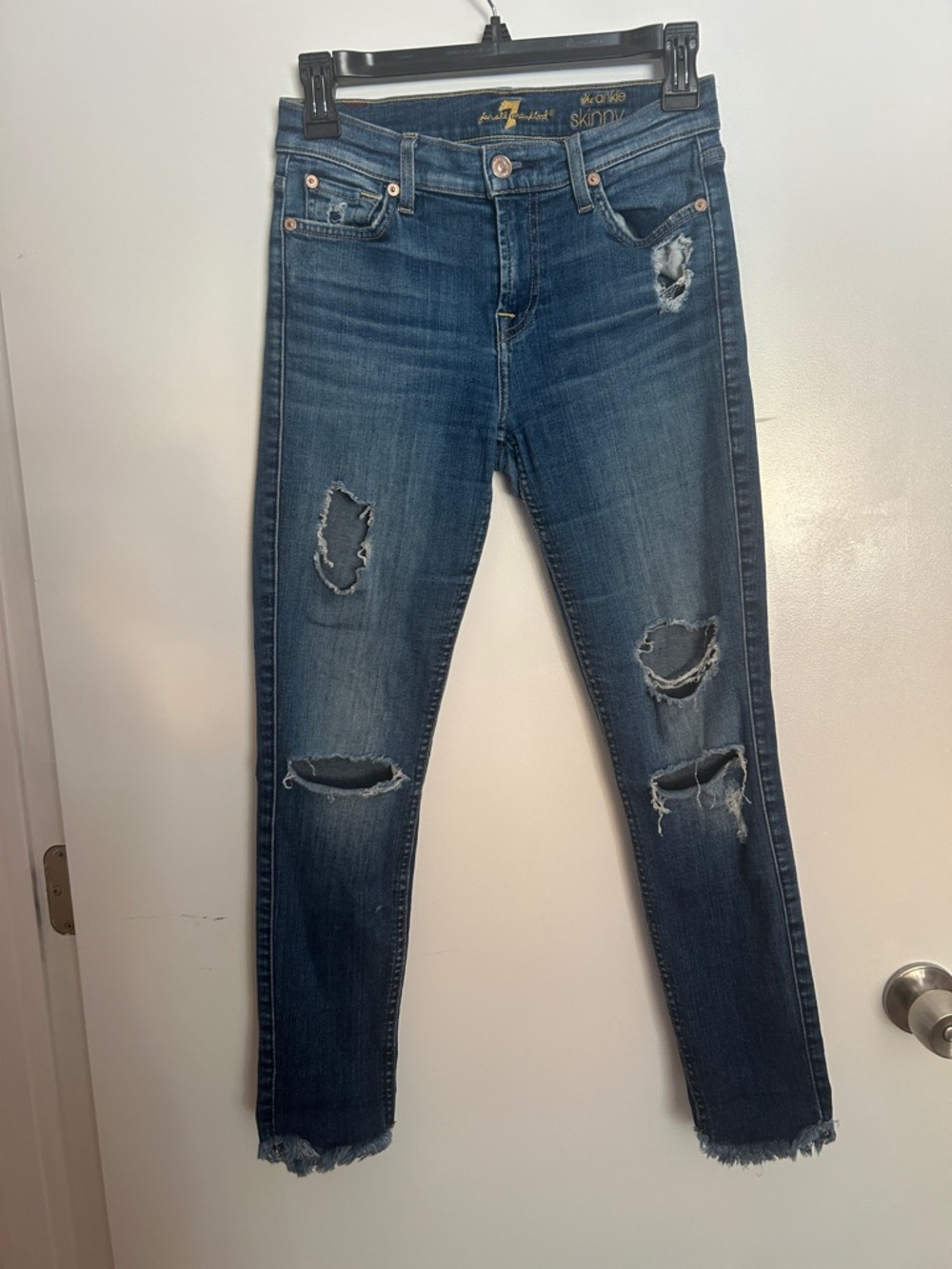 7 For All Mankind Dark Blue Distressed Skinny Jeans